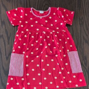 Red Polka Dot Dress with Striped Pockets